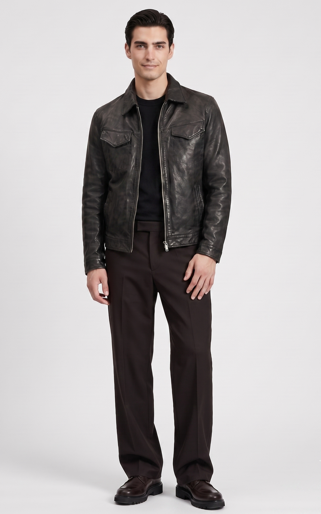 Black Leather Worker Jacket 87131 - Men