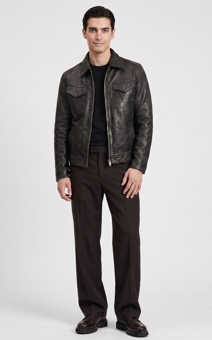 Black Leather Worker Jacket 87131 - Men