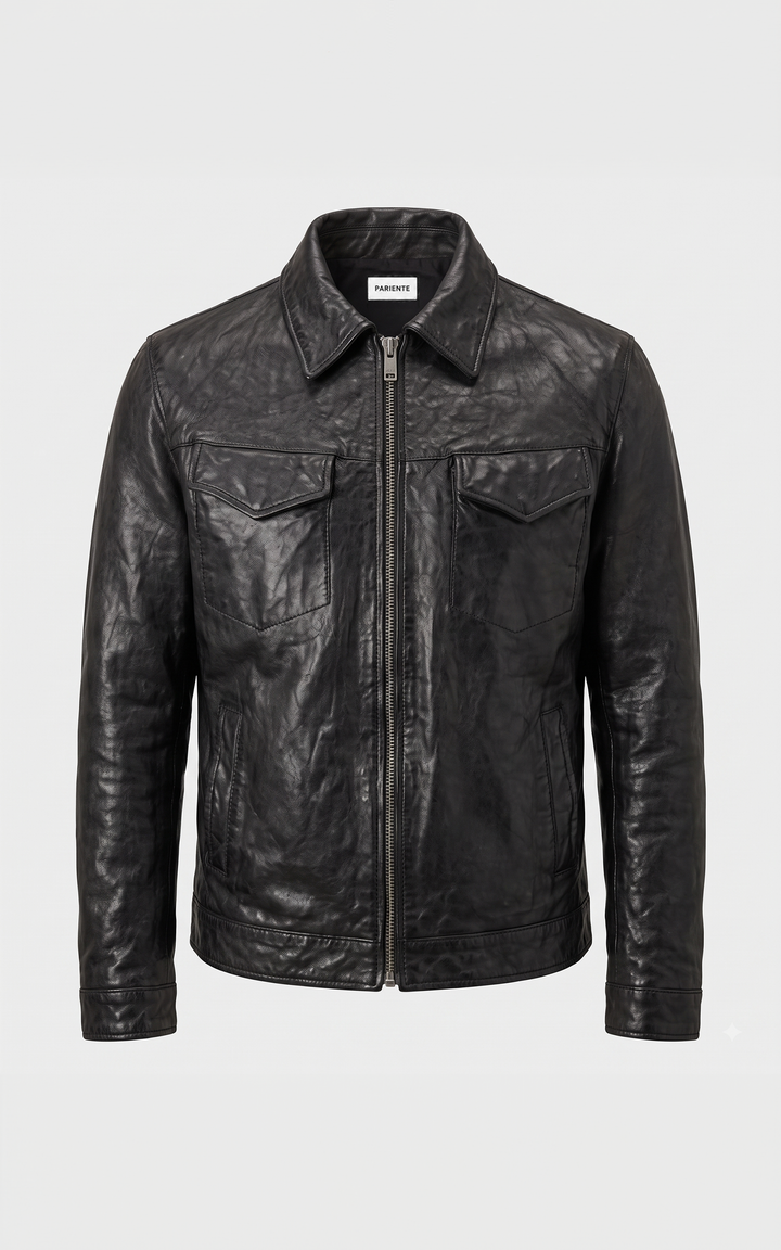 Black Leather Worker Jacket 87131 - Men