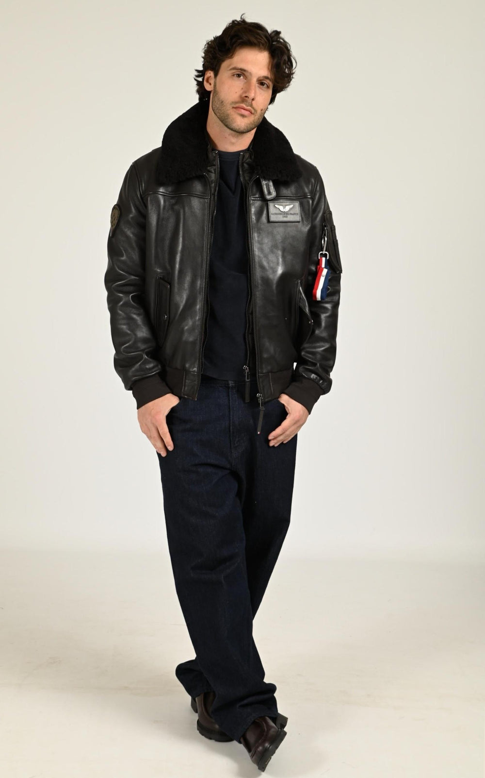 Pilote Cuir Homme Patrouille De France, modèle Rafal de couleur marron