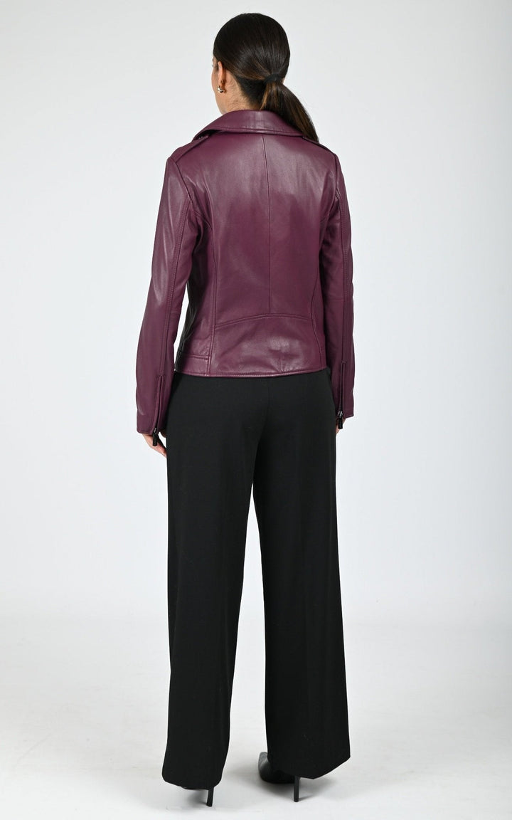 Burgundy Samba Leather Biker Jacket - Women