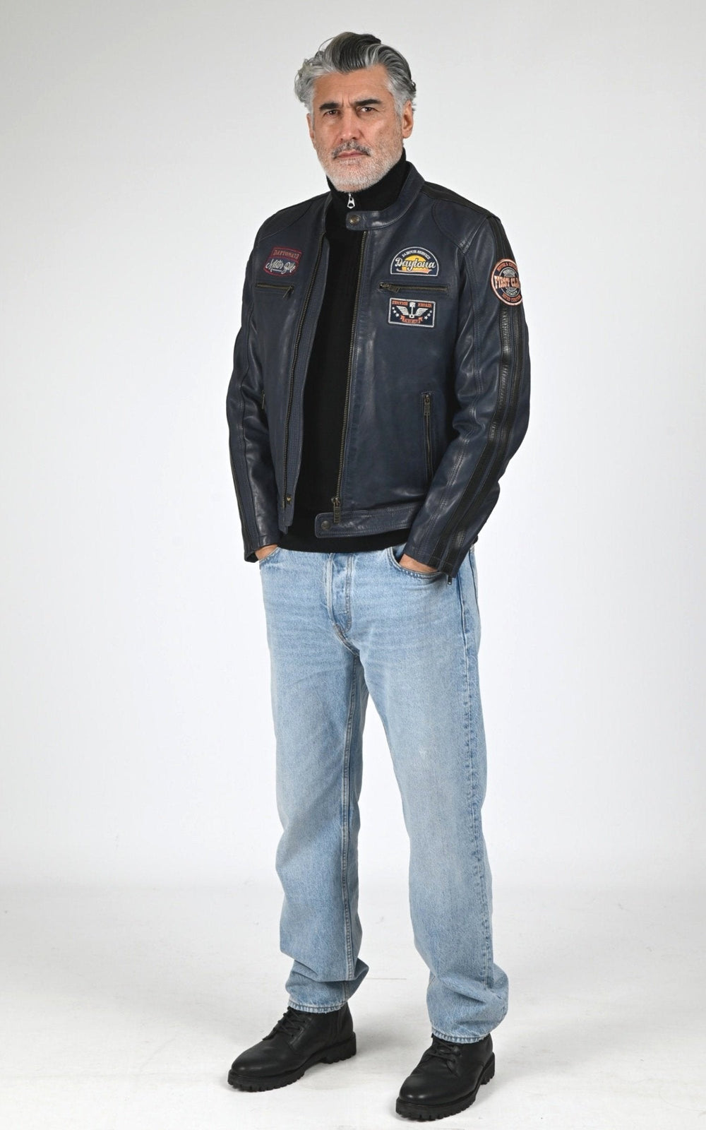 Blouson Cuir Homme Daytona 73, modèle Tormo 104383 de couleur short blue