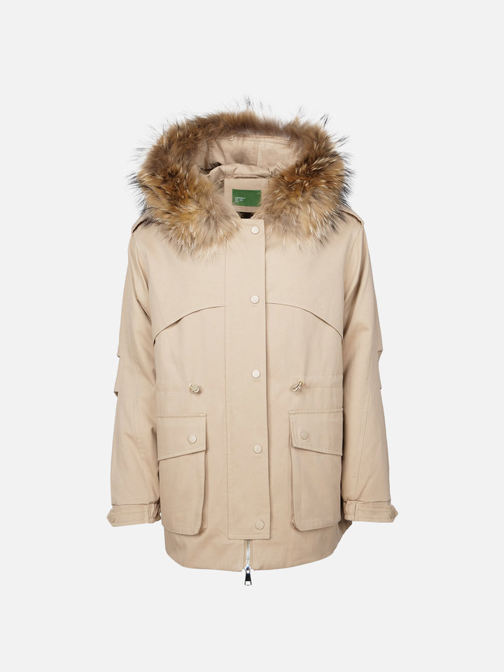 Gigi, 77 cm. - Kapuze - Textiljacke - Damen - Beige