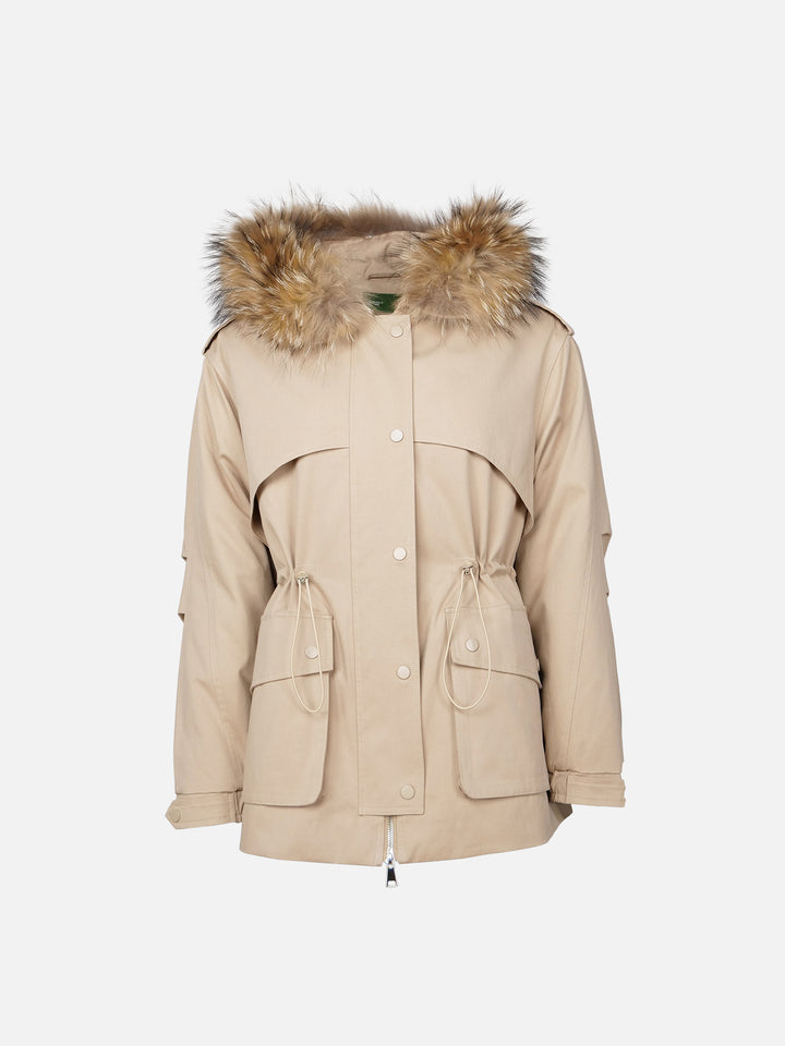 Gigi, 77 cm. - Kapuze - Textiljacke - Damen - Beige