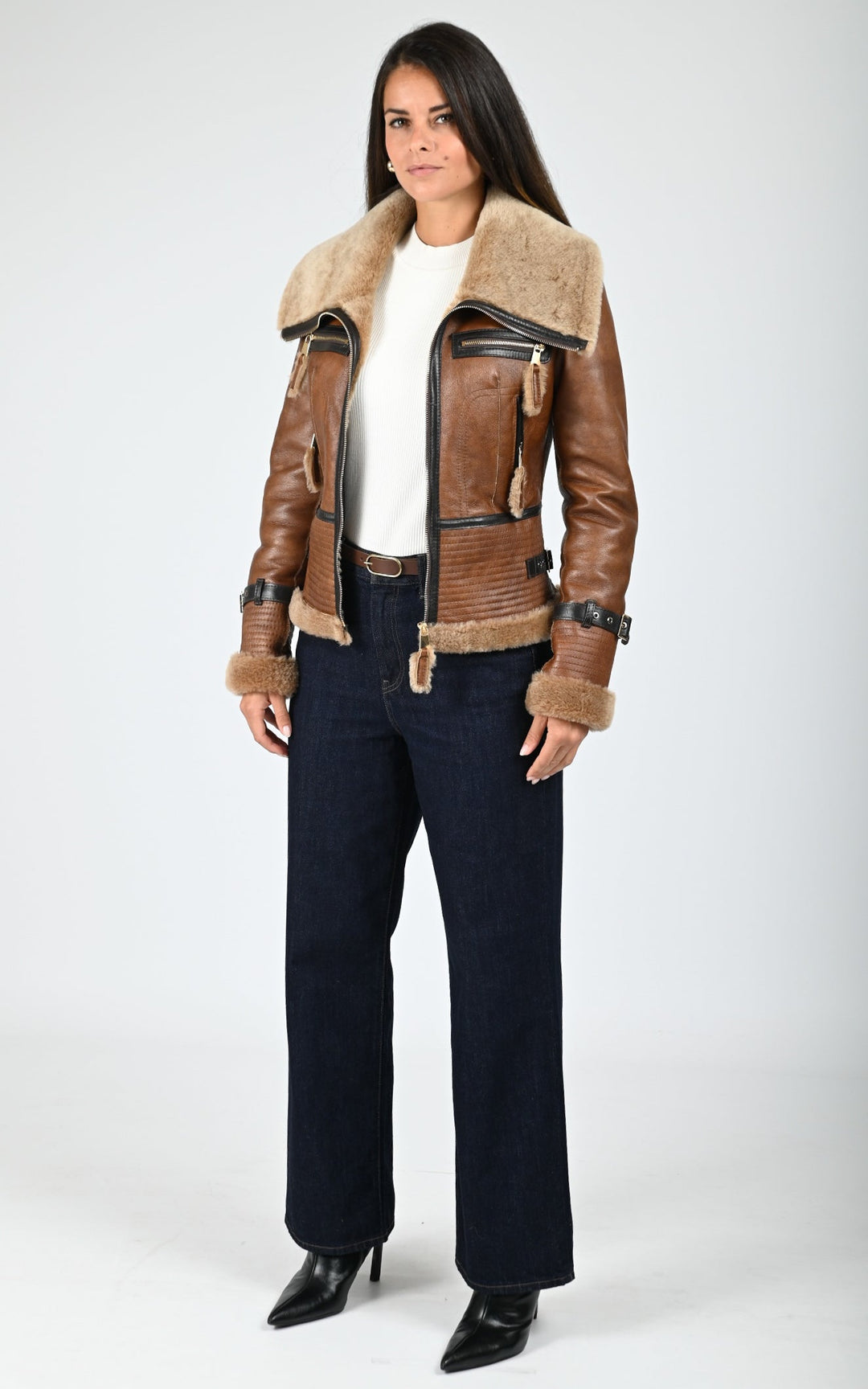 Brown Zion Lambskin Shearling Jacket - Women