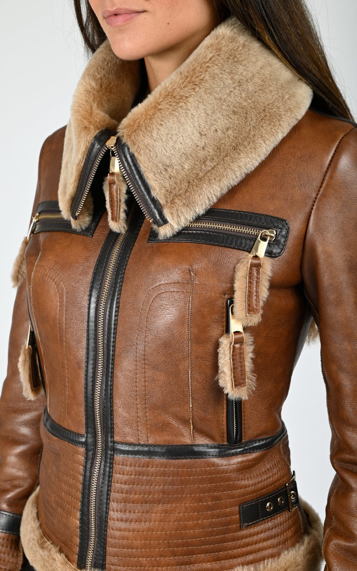 Brown Zion Lambskin Shearling Jacket - Women