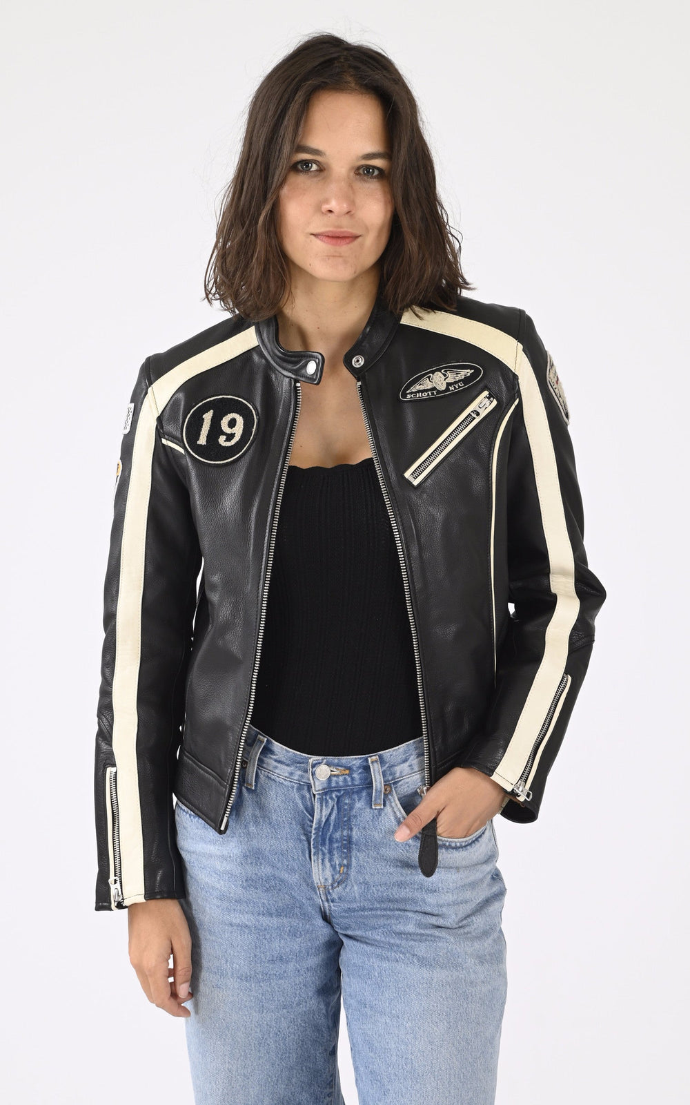 A "LCW INDIANA" Noir Schott Blouson Femme opened photo