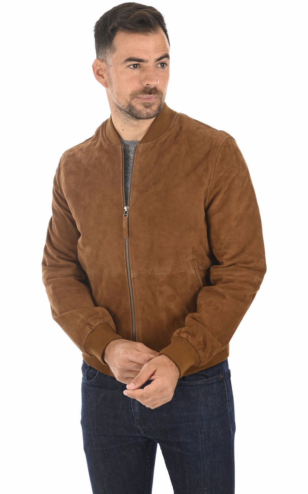 A "NEW MARIO" Cognac Serge Pariente Blouson Homme closed photo
