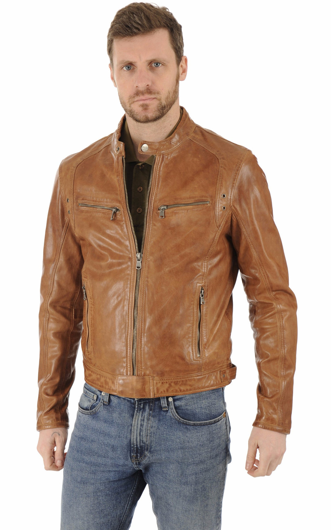 A "DUSTIN 100233" Cognac Daytona 73 Blouson Homme closed photo