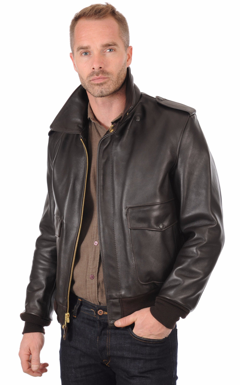 A "184SM" Marron Schott Blouson Homme opened photo