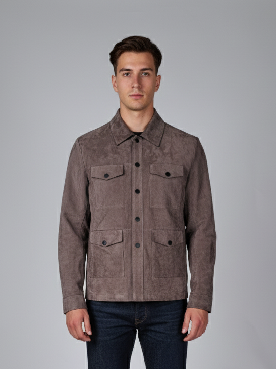 Gerhard, 65 cm. - Kragen - Dickes Ziegenveloursleder - Herren - Dunkelgrau