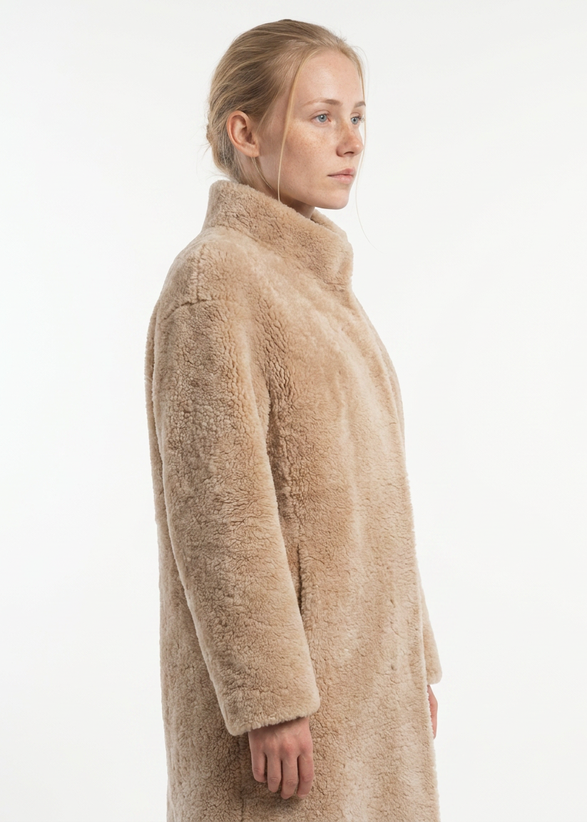Filuka, 100 cm. - Kragen - Curly Lamb - Damen - Dunkelbeige