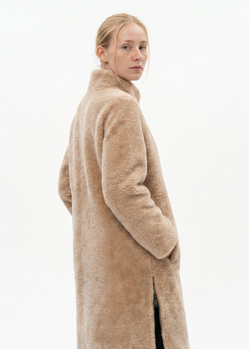 Filuka, 100 cm. - Kragen - Curly Lamb - Damen - Dunkelbeige