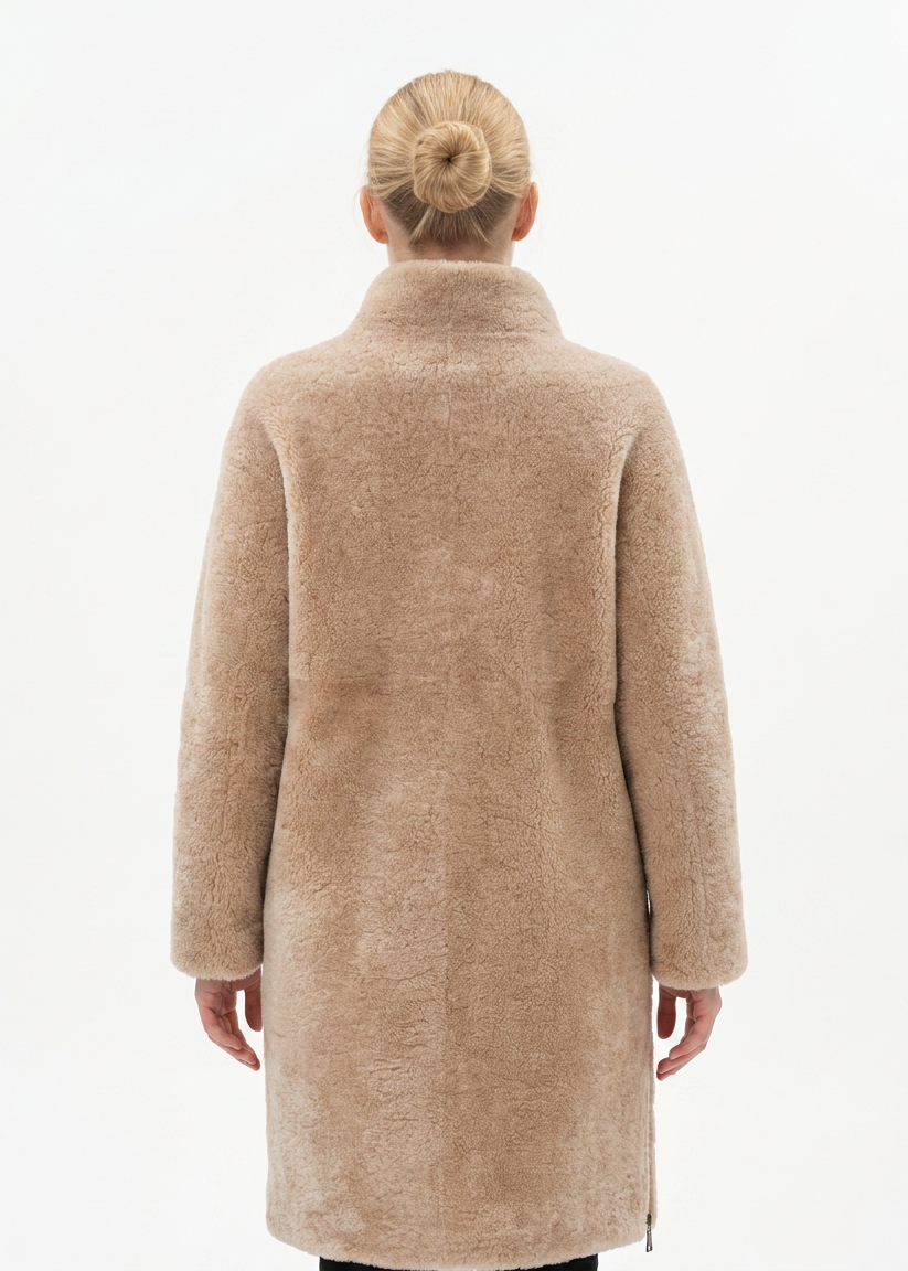 Filuka, 100 cm. - Kragen - Curly Lamb - Damen - Dunkelbeige
