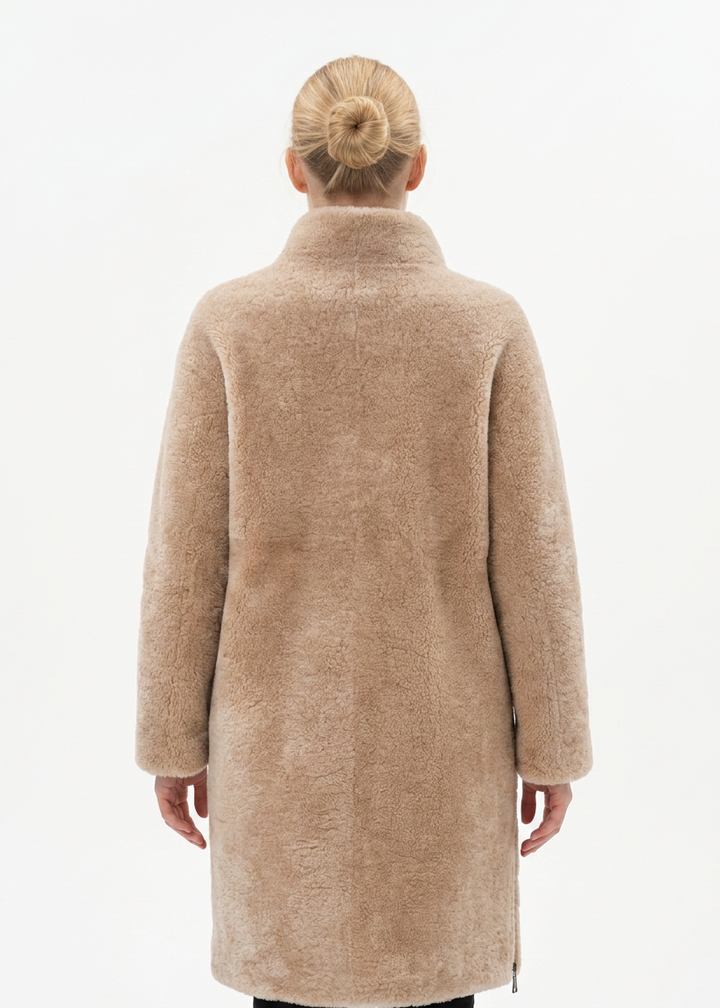 Filuka, 100 cm. - Kragen - Curly Lamb - Damen - Dunkelbeige