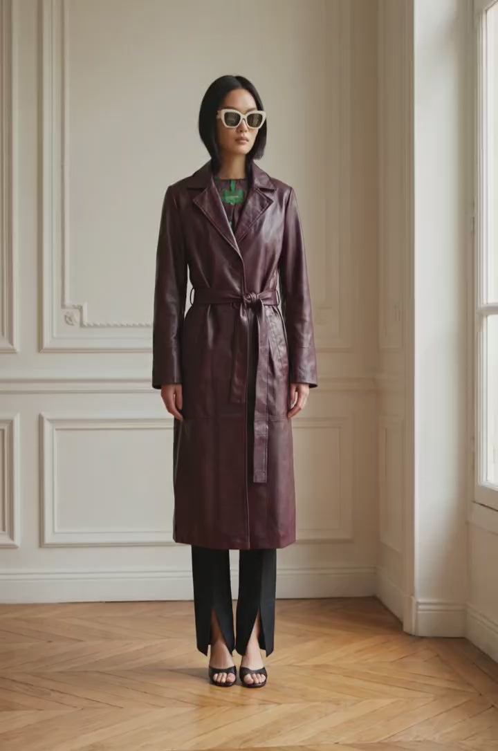 Connie, 115 cm. - Collar - Lamb Thick Dace Leather -Women - Bordeaux