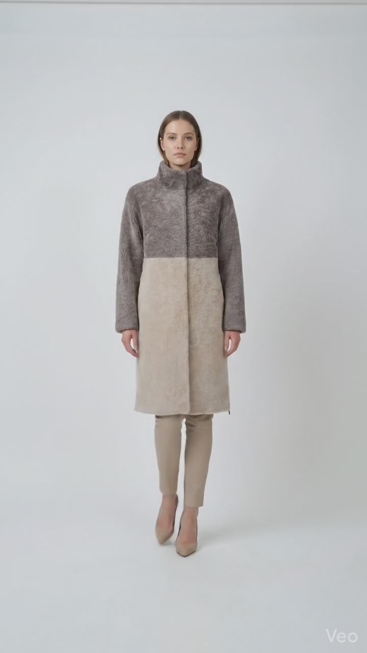 Filuka, 100 cm. - Collar - Curly Lamb - Women - Latte & Dark Beige