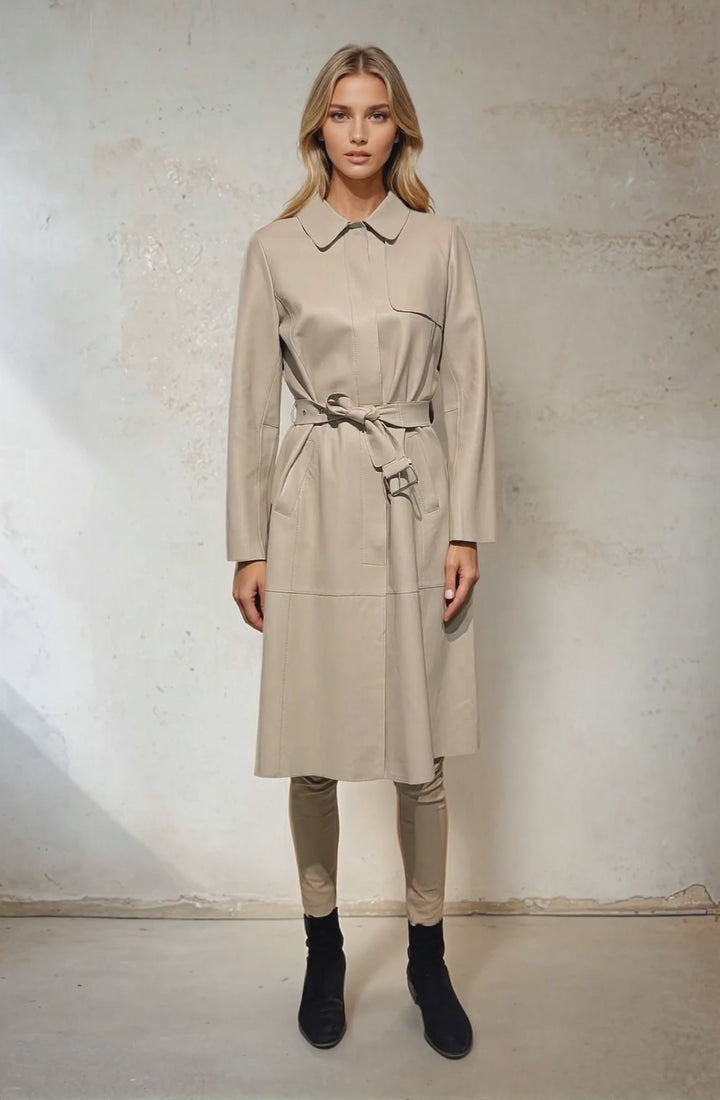 Alvison, 109 cm. - Lammeskind Frakke - Kvinde - Beige 