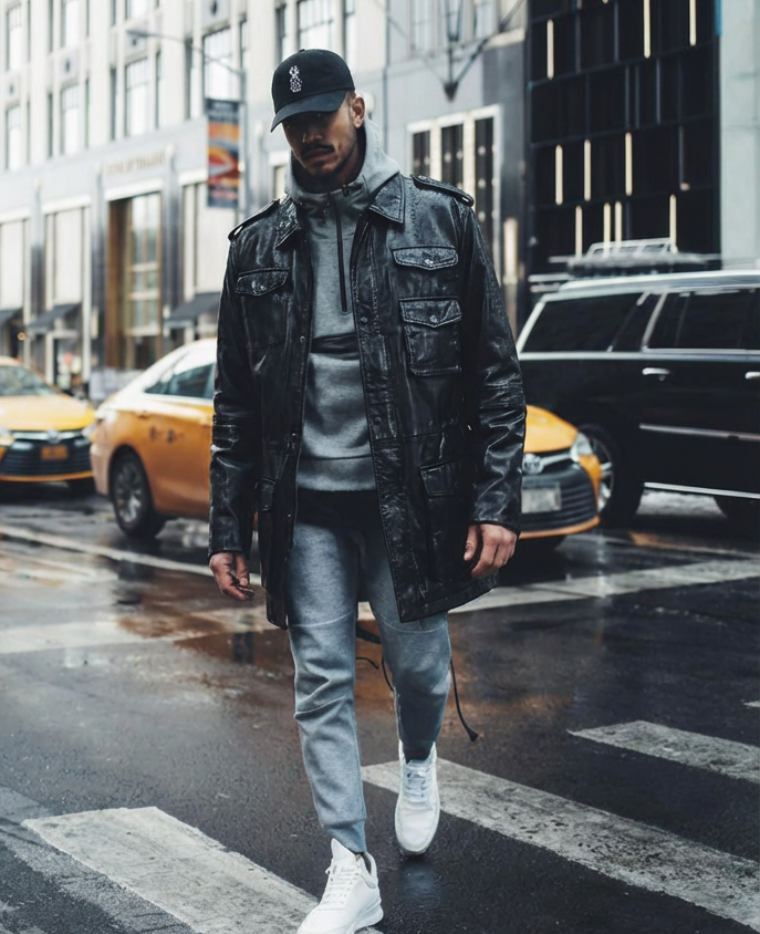 Owen, 77 cm. - Krage - Lammtvättad läder - Man - Svart