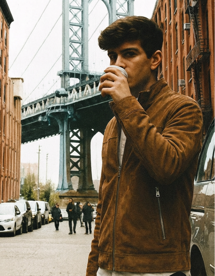 Iver, 68 cm. - geit semsket skinn - mann - tobakk