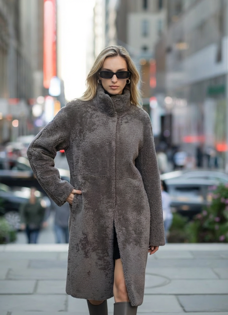 Filuka, 100 cm. - Halsband - Curly Lamb - Damen - Taupe