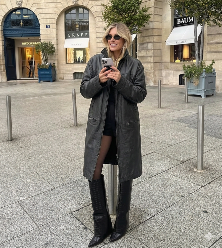 Cosette, 95 cm. - Lammelæder - Dame - Sort