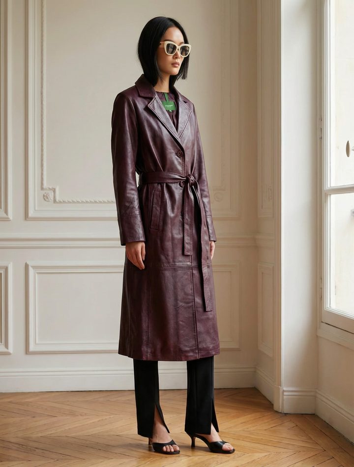 Connie, 115 cm. - Collar - Lamb Thick Dace Leather -Women - Bordeaux