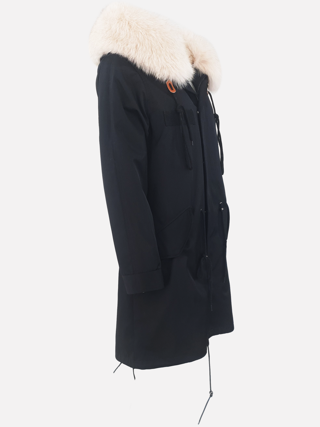 K1685, 95 cm. sort dame parka frakke