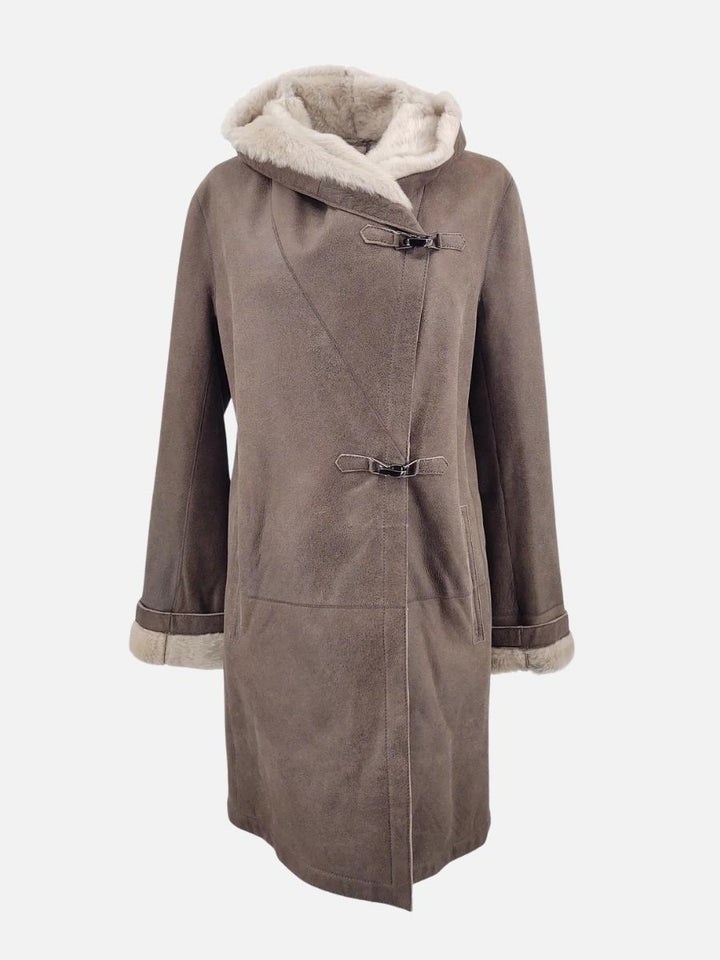 969, 90 cm. - Hette - Nappa Lamb Crack Washed -Damer - Brun / Lamme Pels - Levinsky – Kvinde