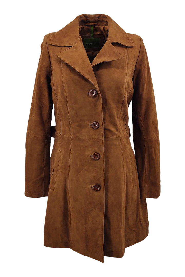 Trench Coat - Gede Ruskind Tykt Læder-Damer - Cognac / Læder Skinds Jakke - Levinsky - Kvinde | STAMPE PELS
