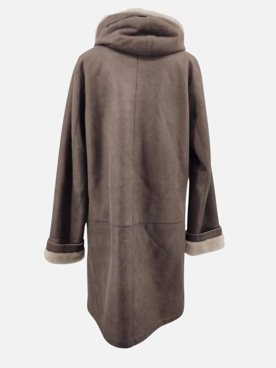 969, 90 cm. - Hette - Nappa Lamb Crack Washed -Damer - Brun / Lamme Pels - Levinsky – Kvinde