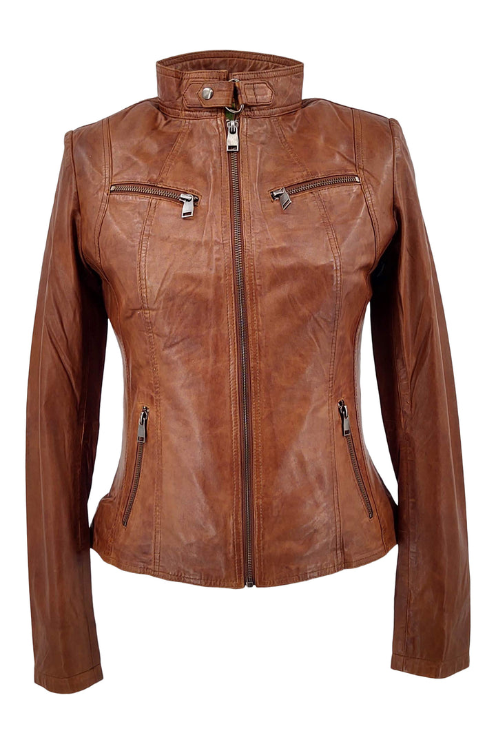 P 14-01 - Lamb Malli Leather - Women - Dark Cognac / Læder Skinds Jakke - Levinsky - Kvinde | STAMPE PELS