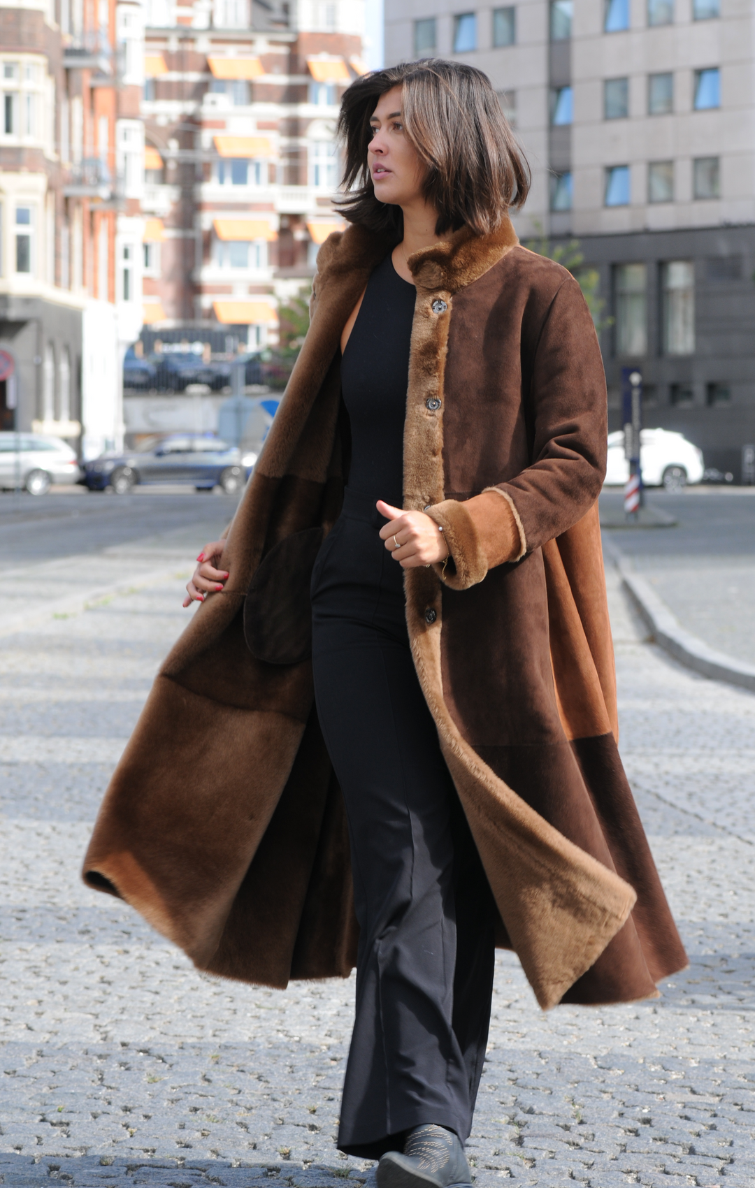 Fryon, 119 Collar Suede Lamb Women Dark Brown