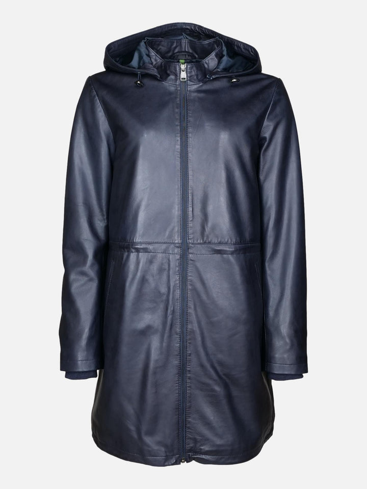 Solene, 87 cm. - Hood - Lamb Malli Leather - Women - Navy