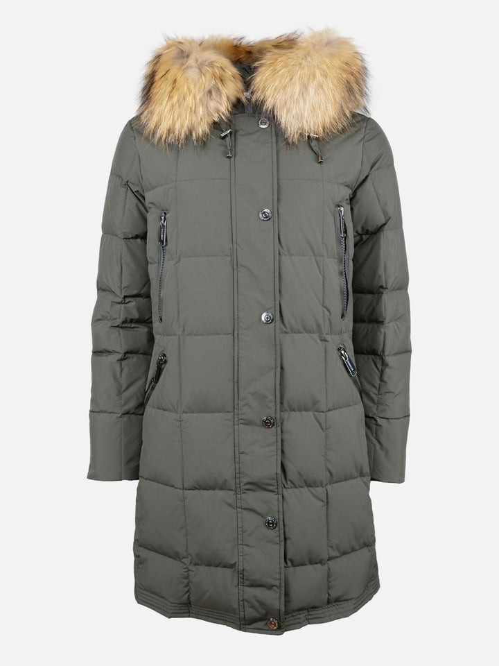 1403-500R - Army down coat with fur trim - women