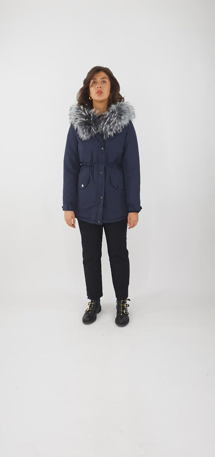 Mara - Parka Coat with fur inside - women - Navy Blue